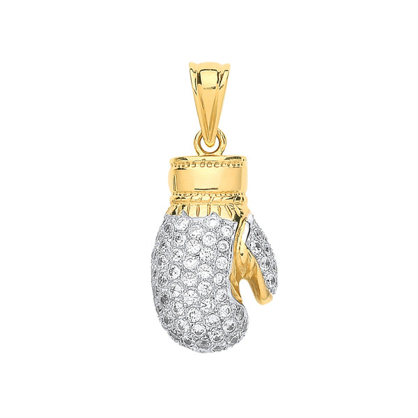 Cubic Zirconia Necklace - Y/G Cz Hollow Boxing Glove Pendant - by Hearts Forever Jewellers