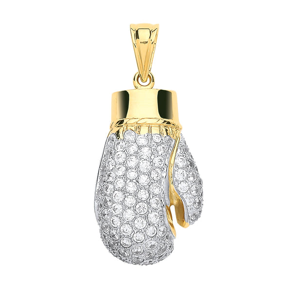 Cubic Zirconia Necklace - Y/G Cz Hollow Large Boxing Glove Pendant - by Hearts Forever Jewellers