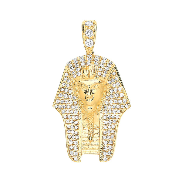 Cubic Zirconia Necklace - Y/G Cz King Tutankhamun Pendant - by Hearts Forever Jewellers