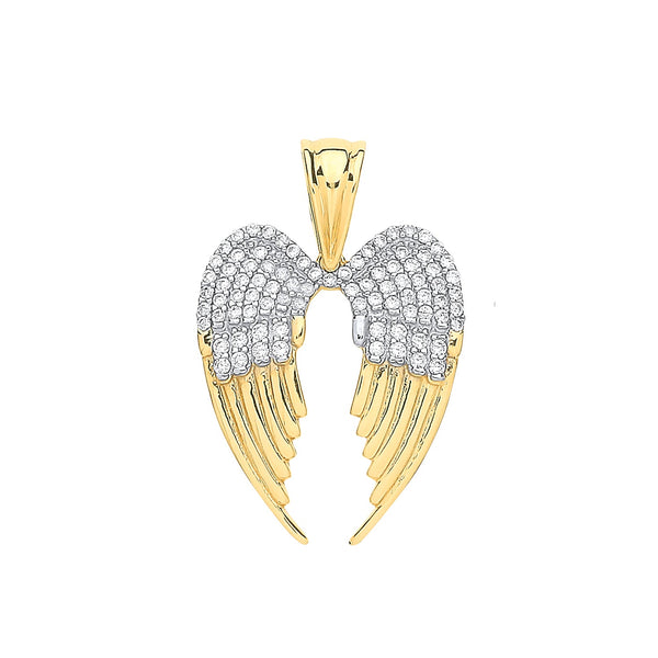 Cubic Zirconia Necklace - Y/G Cz Large Angel Wings Pendant - by Hearts Forever Jewellers