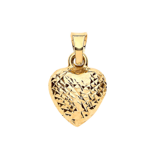 Necklace - Y/G Puffed D/C Heart Pendant - by Hearts Forever Jewellers