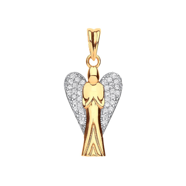 Cubic Zirconia Necklace - Y/G Large Cz Angel Pendant - by Hearts Forever Jewellers
