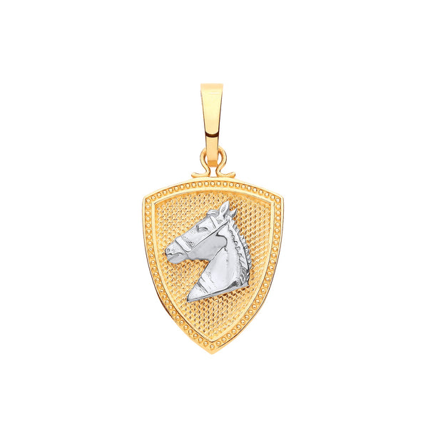 Necklace - Y W/G Horse Head & Shield Pendant - by Hearts Forever Jewellers