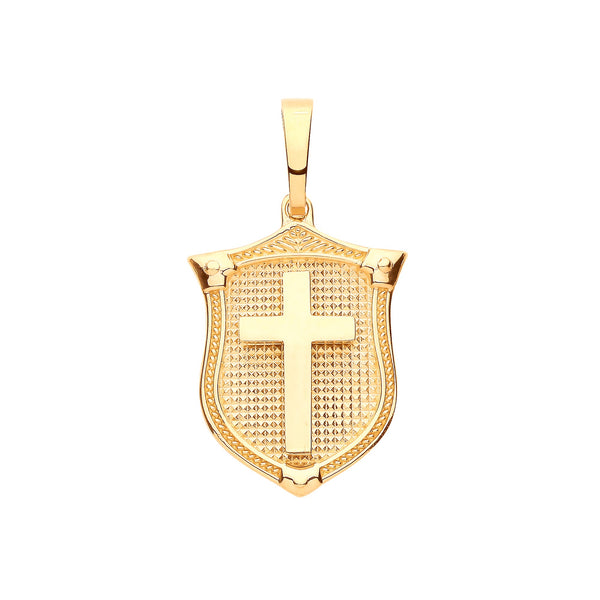 Necklace - Y/G Cross Shield Pendant - by Hearts Forever Jewellers