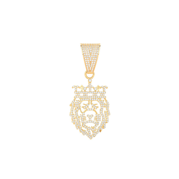 Cubic Zirconia Necklace - Y/G Lion Face King/Crown CZ Cut Out Pendant - by Hearts Forever Jewellers