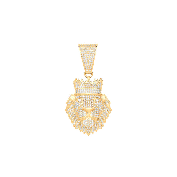 Cubic Zirconia Necklace - Y/G CZ Lion King Face Pendant - by Hearts Forever Jewellers