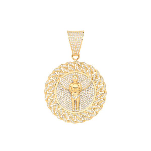 Cubic Zirconia Necklace - Y/G Angel Medallion CZ Pendant - by Hearts Forever Jewellers