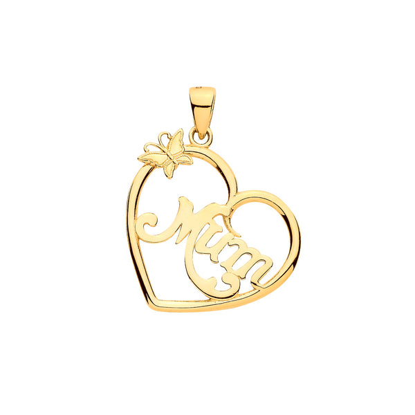 Necklace - Y/G Mum Heart Butterfly Cut Out Pendant - by Hearts Forever Jewellers