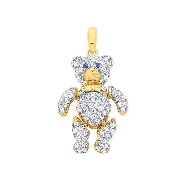 Cubic Zirconia Necklace - Y/G CZ 3D Teddy bear Pendant - by Hearts Forever Jewellers