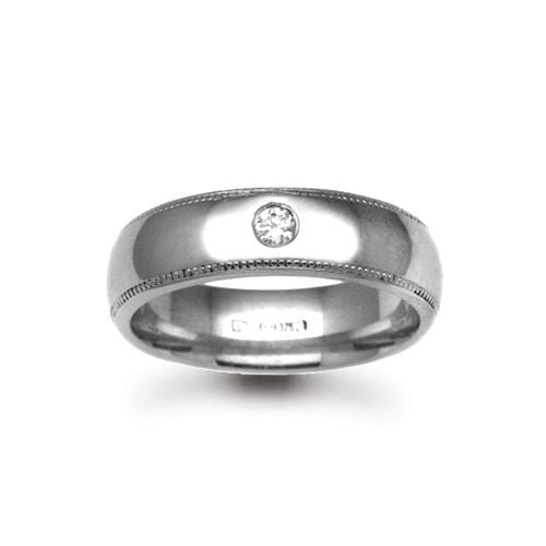 Platinum Diamond Ring - Platinum 3mm Natural Diamond 2pts Rubover set Wedding Ring - by Hearts Forever Jewellers