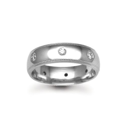 Platinum Diamond Ring - Platinum 3mm Natural Diamond 16pts Rubover set Wedding Ring - by Hearts Forever Jewellers