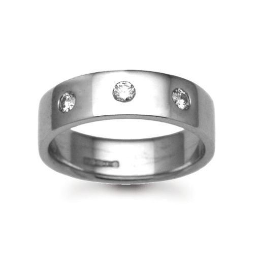 Platinum Diamond Ring - Platinum 3mm Natural Diamond 6pts Rubover set Wedding Ring - by Hearts Forever Jewellers