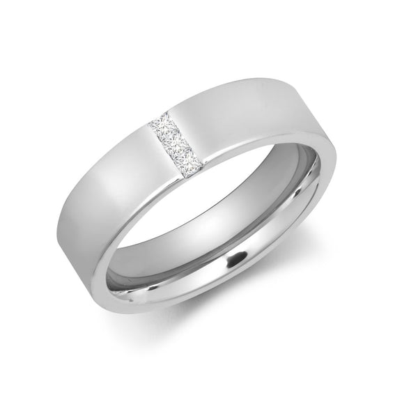Platinum Square Ring - Platinum 4mm Natural Diamond 15pts Rubover set Wedding Ring - by Hearts Forever Jewellers