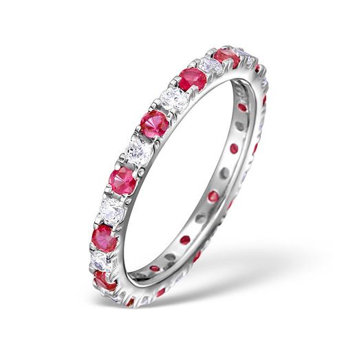 Platinum 0.50ct Ring - Platinum Claw Set Full Eternity Ring Natural Diamond 0.50ct Ruby 0.80ct G VS - by Hearts Forever Jewellers