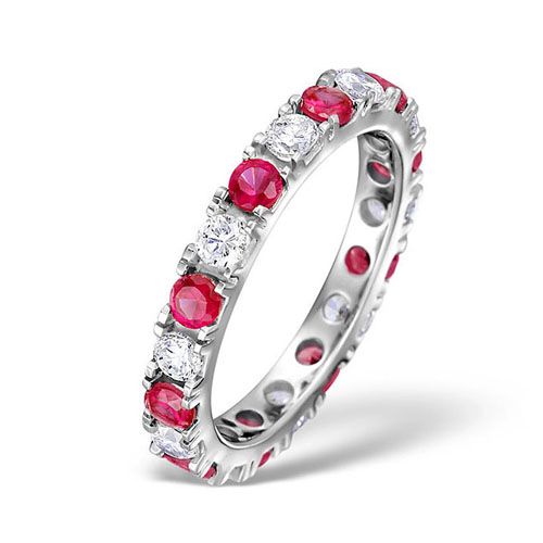Platinum 0.50ct Ring - Platinum Claw Set Full Eternity Ring Natural Diamond 0.50ct Ruby 0.80ct G VS - by Hearts Forever Jewellers