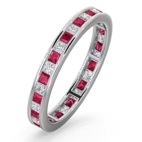Platinum 0.50ct Ring - Platinum Channel Set Princess Cut Full Eternity Ring Natural Diamond 0.50ct Ruby 0.60ct G VS - by Hearts Forever Jewellers
