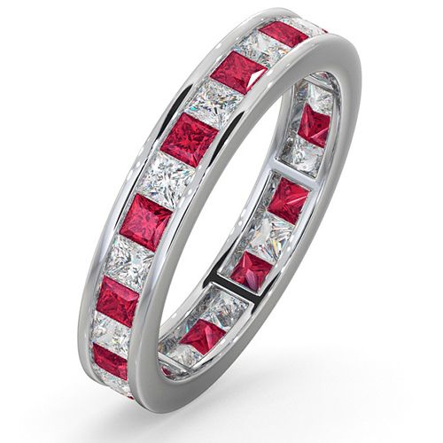Platinum 0.50ct Ring - Platinum Channel Set Princess Cut Full Eternity Ring Natural Diamond 0.50ct Ruby 0.60ct G VS - by Hearts Forever Jewellers