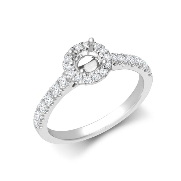 Platinum Diamond Ring - 950 Platinum Gold 0.37ct Natural Diamond Micro-set Halo and Shoulders Wed-fit Ring Mount + 0.25ct Diamond - by Hearts Forever Jewellers
