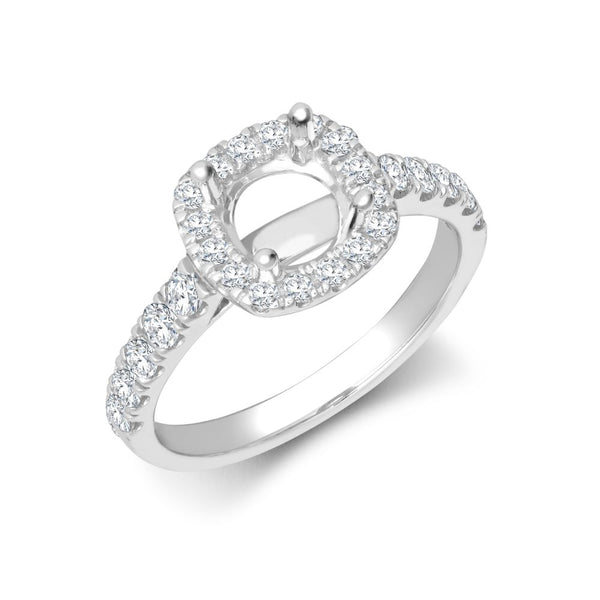 Platinum Diamond Ring - 950 Platinum Gold 0.33ct Natural Diamond Micro-set Cushion-shaped Halo and Shoulders Wed-fit Ring Mount + 0.25ct Diamond - by Hearts Forever Jewellers