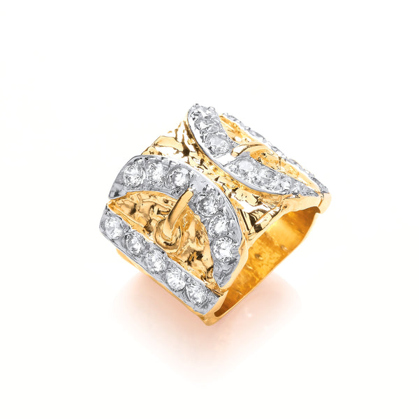 Cubic Zirconia Ring - Y/G CZs Buckle Gents Ring - by Hearts Forever Jewellers