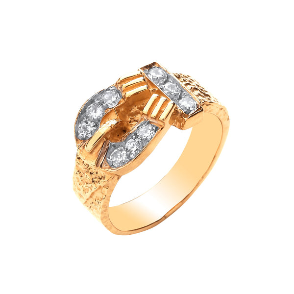Cubic Zirconia Ring - Y/G Cz Buckle Baby Ring - by Hearts Forever Jewellers