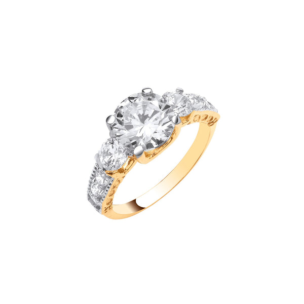 Cubic Zirconia Ring - Y/G Graduated Trilogy Ring with Shoulder CZs - by Hearts Forever Jewellers