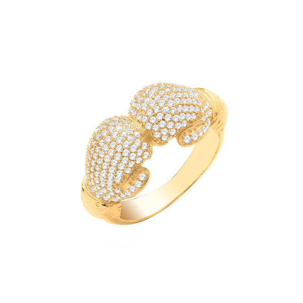 Cubic Zirconia Ring - Y/G Boxing Gloves CZ Gents Ring - by Hearts Forever Jewellers