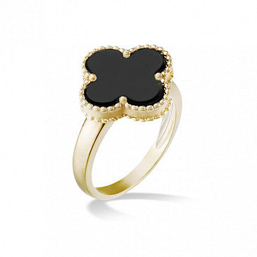 Ring - Y/G Onyx Clover Ladies Ring K - by Hearts Forever Jewellers