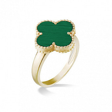 Ring - Y/G Malachite Clover Ladies Ring K - by Hearts Forever Jewellers