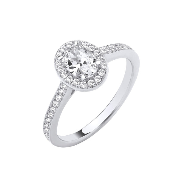 Cubic Zirconia Ring - W/G Oval CZ Halo Ladies Ring - by Hearts Forever Jewellers