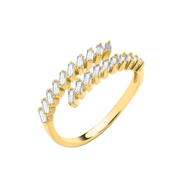 Cubic Zirconia Ring - Y/G Cross-Over CZ Baguettes Ladies Ring - by Hearts Forever Jewellers