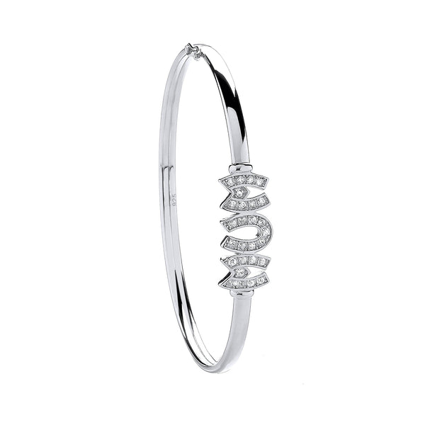 Sterling Silver Cubic Zirconia Bracelet - Silver Mum Cz Hinged Bangle - by Hearts Forever Jewellers