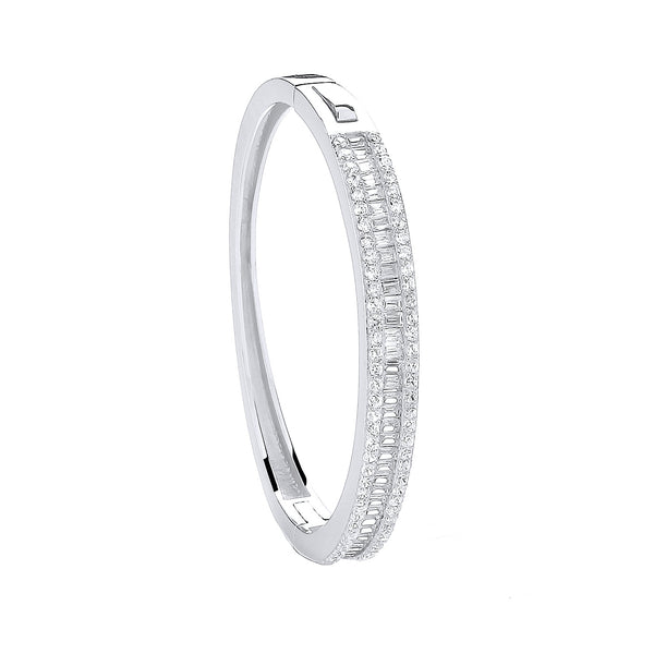 Sterling Silver Cubic Zirconia Bracelet - Silver 3 Row Cz Baguette Centre Baby Bangle - by Hearts Forever Jewellers