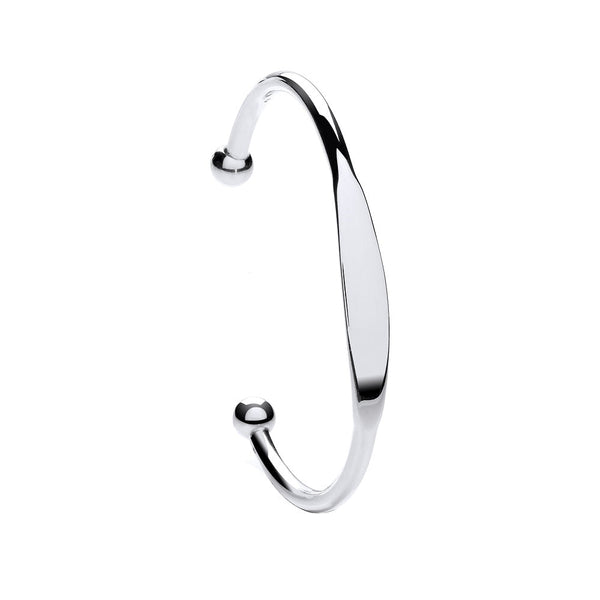 Sterling Silver Bracelet - Silver Gents Solid Torque Bangle with ID plate - by Hearts Forever Jewellers