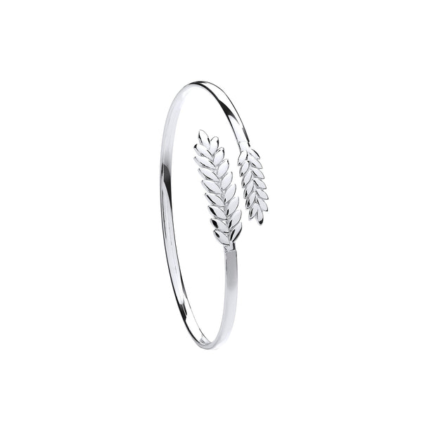 Sterling Silver Bracelet - Silver Barley Leaf Ladies Bangle - by Hearts Forever Jewellers