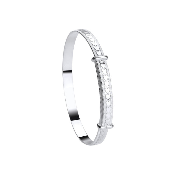 Sterling Silver Bracelet - Silver Expandable Baby Bangle With Embossed Hearts - by Hearts Forever Jewellers