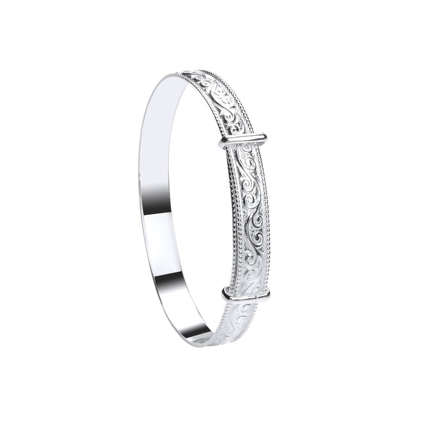 Sterling Silver Bracelet - Silver Swirl Ribbed Edge Expandable Baby Bangle - by Hearts Forever Jewellers