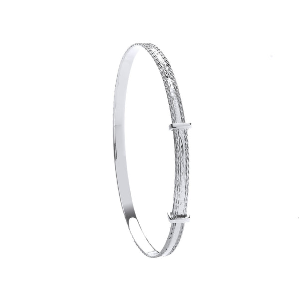 Sterling Silver Diamond Bracelet - Silver 4mm Expandable Diamond Cut Bangle - by Hearts Forever Jewellers