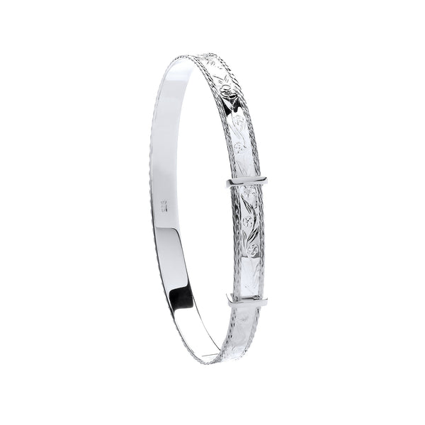 Sterling Silver Diamond Bracelet - Silver 6mm Expandable Diamond Cut Bangle - by Hearts Forever Jewellers