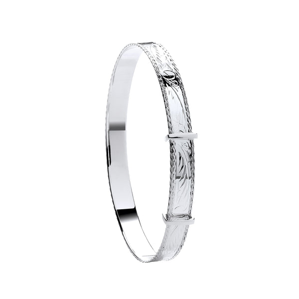 Sterling Silver Diamond Bracelet - Silver 7mm Expandable Diamond Cut Bangle - by Hearts Forever Jewellers