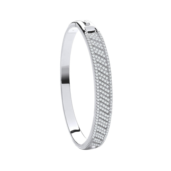 Sterling Silver Cubic Zirconia Bracelet - Silver Cross Lines CZ Ladies Bangle - by Hearts Forever Jewellers