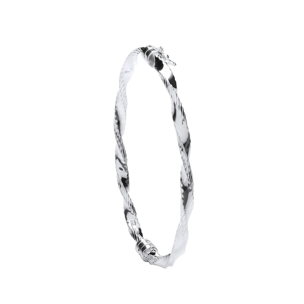Sterling Silver Bracelet - Silver Twisted Ribbed Edge Hollow Hinged Bangle - by Hearts Forever Jewellers