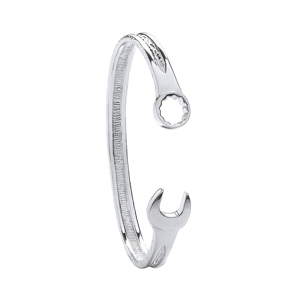 Sterling Silver Bracelet - Silver Solid Vintage Design Spanner Gents 7mm Bangle - by Hearts Forever Jewellers