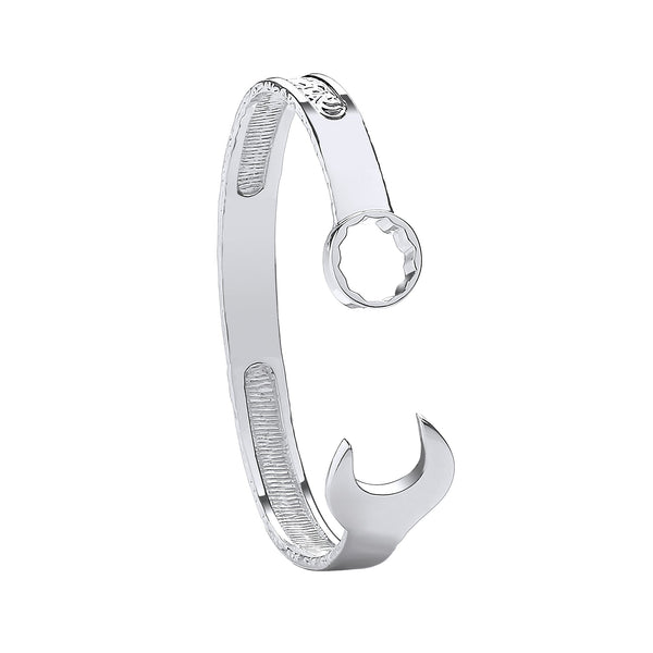 Sterling Silver Bracelet - Silver Vintage Design Spanner Gents 9mm Bangle - by Hearts Forever Jewellers