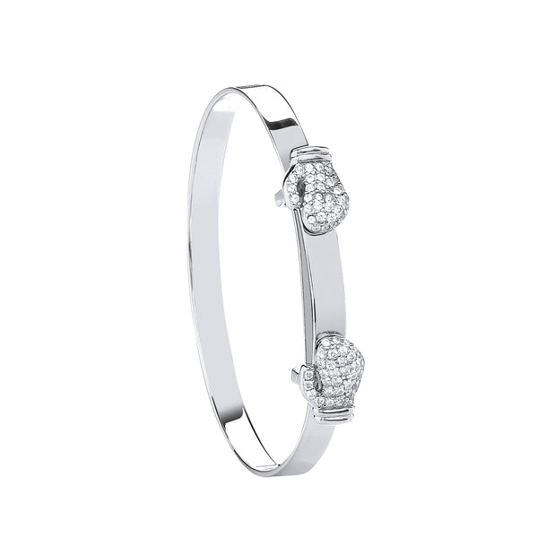 Sterling Silver Cubic Zirconia Bracelet - Silver Expandable Boxing CZ Gloves Baby Bangle - by Hearts Forever Jewellers