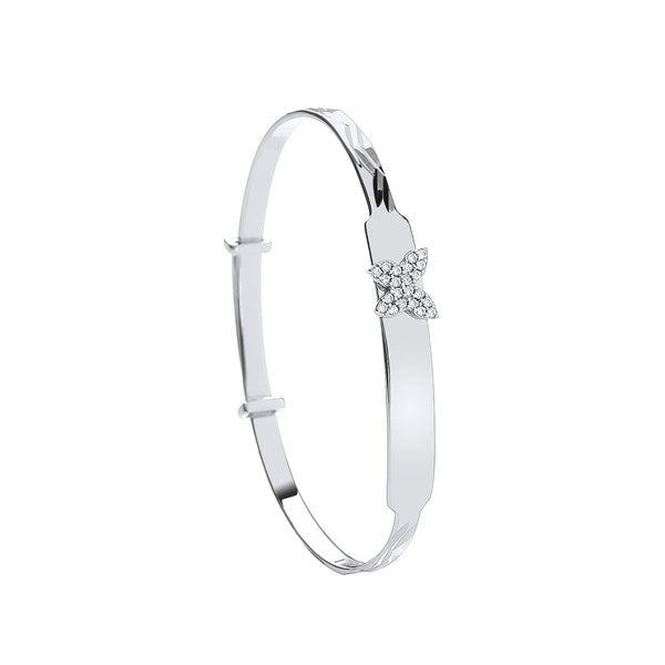 Sterling Silver Cubic Zirconia Bracelet - Silver CZ Butterfly Expandable ID Baby Bangle - by Hearts Forever Jewellers
