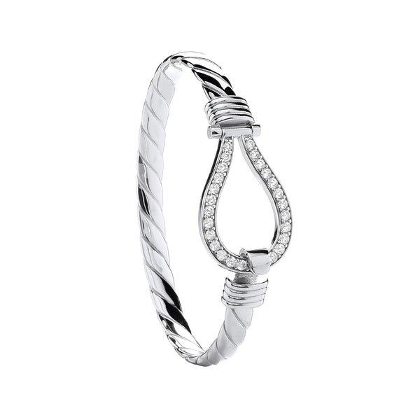 Sterling Silver Cubic Zirconia Bracelet - Silver CZ Hook Gents Bangle - by Hearts Forever Jewellers