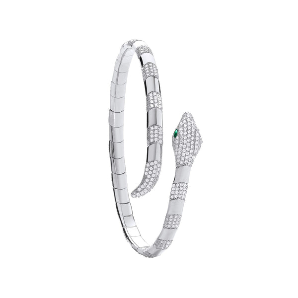 Sterling Silver Cubic Zirconia Bracelet - Silver CZ Snake Ladies 4.7mm Bangle - by Hearts Forever Jewellers