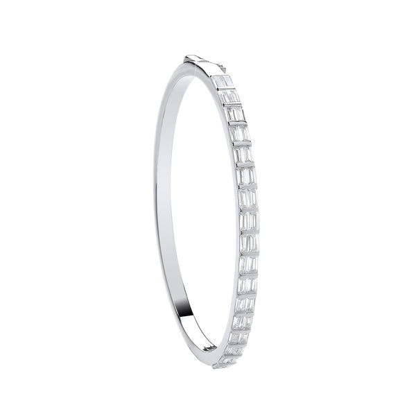 Sterling Silver Cubic Zirconia Bracelet - Silver Baguette CZs Ladies Bangle - by Hearts Forever Jewellers