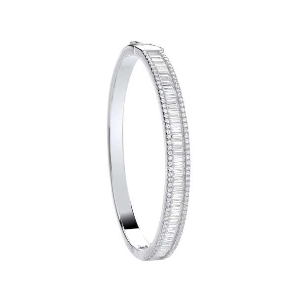 Sterling Silver Cubic Zirconia Bracelet - Silver Hinged Baguette & Round CZs Bangle - by Hearts Forever Jewellers